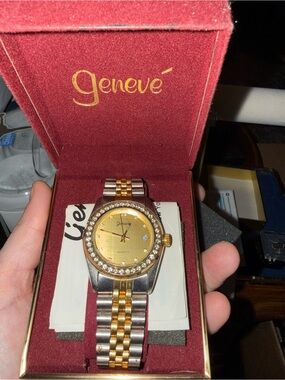 Two-Tone Gold and Silver Men’s Watch with Crystal Bezel